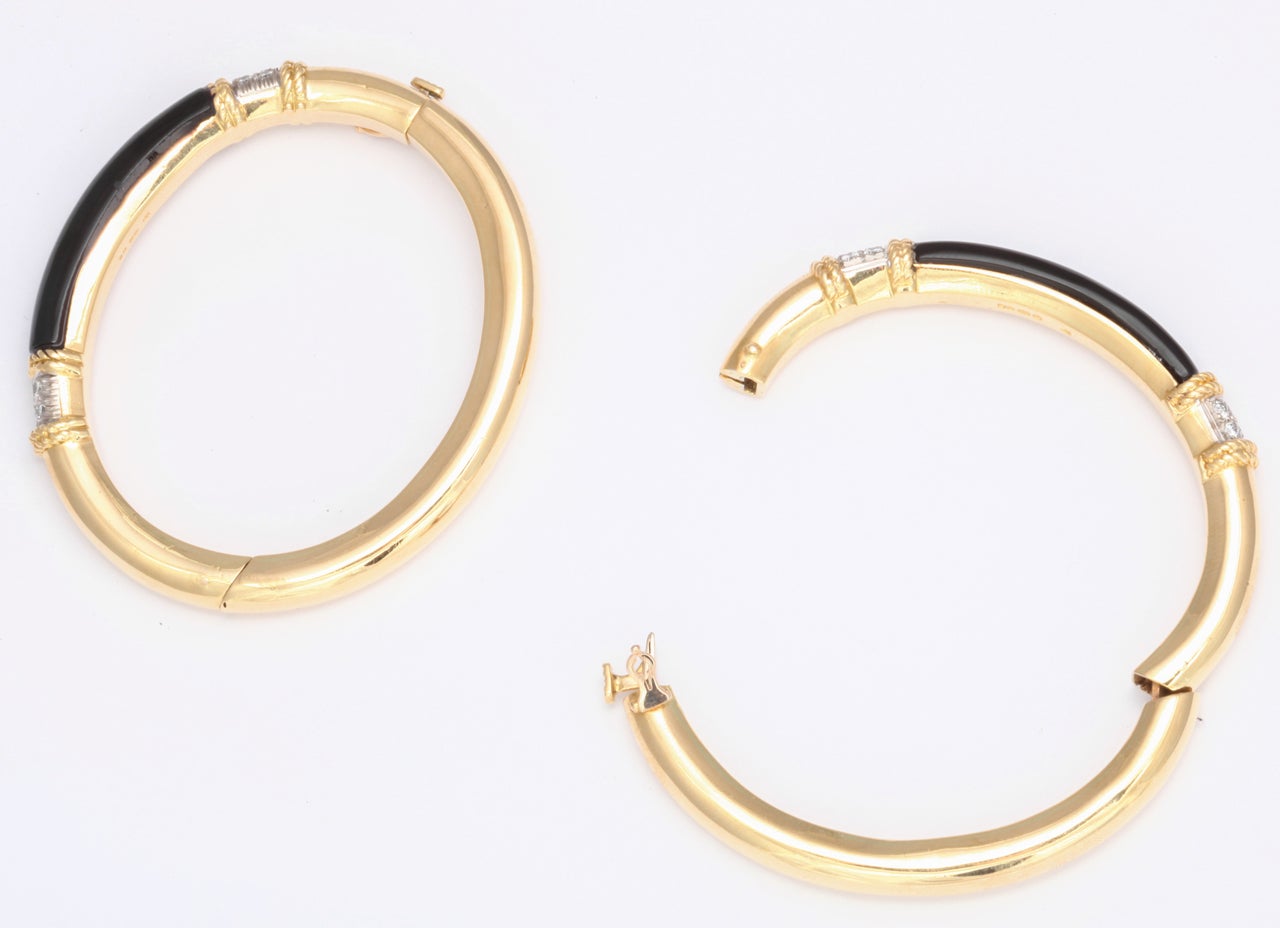 Women's English Gold And Enamel And Diamond Pair Of Bangles