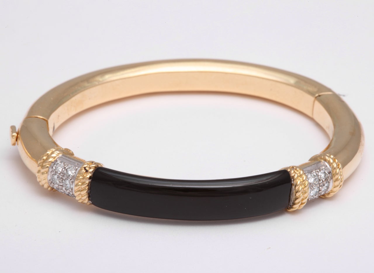 English Gold And Enamel And Diamond Pair Of Bangles 2