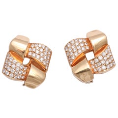 MICHAEL GATES Gold And Diamond Square Shape Clip On Earrings
