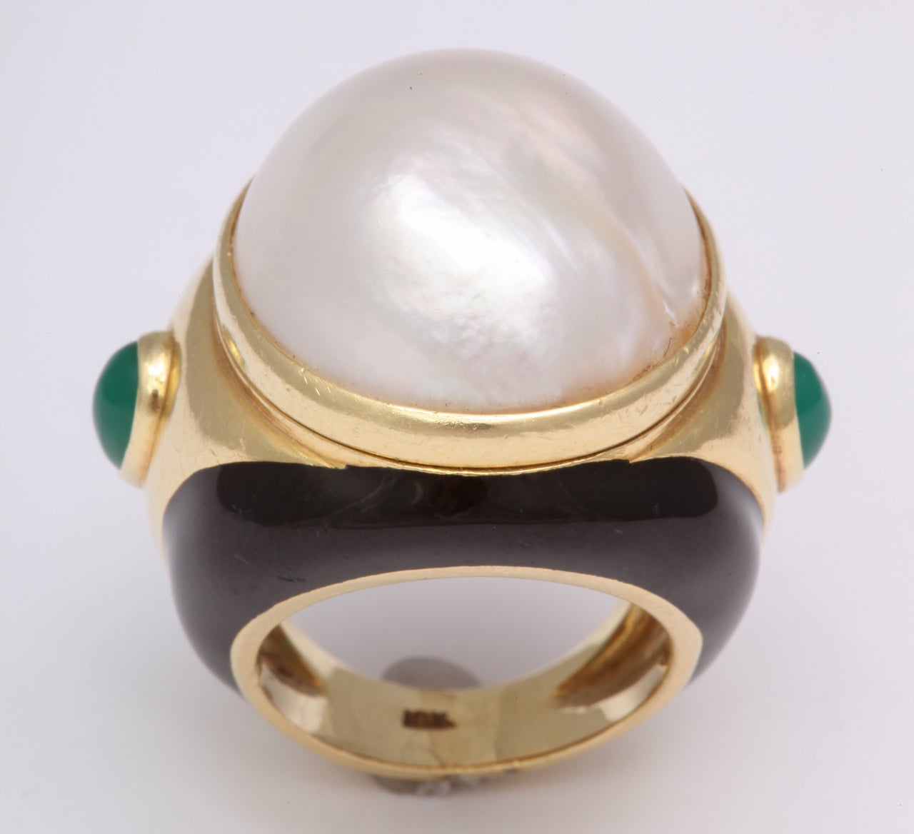 TAMBETTI Pearl Emerald Black Enamel Gold Enamel Ring