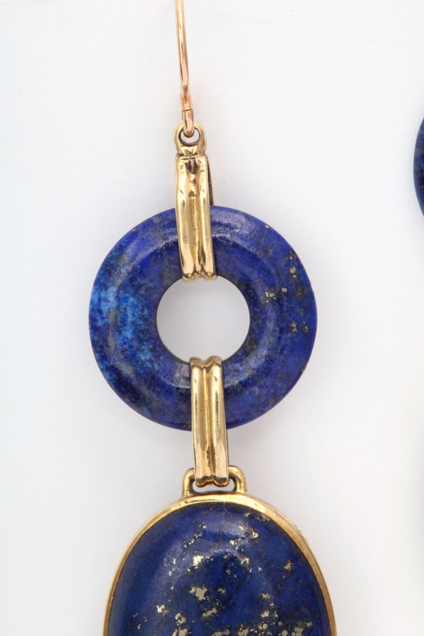 Women's Gold Lapis Hanging Drop Earrings