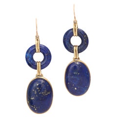 Gold Lapis Hanging Drop Earrings