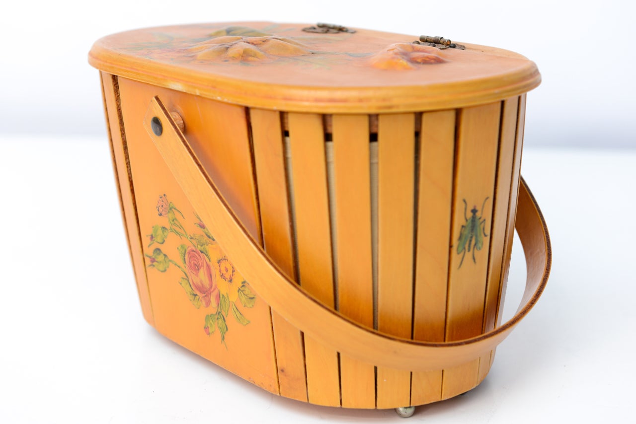 Vintage  Decoupaged Hand Basket For Sale 6