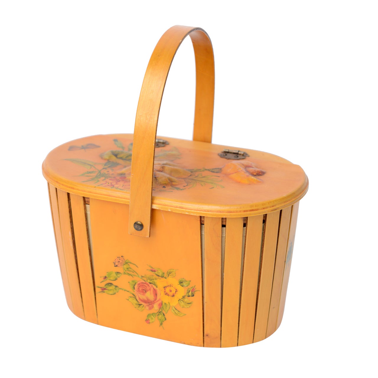 Vintage  Decoupaged Hand Basket For Sale