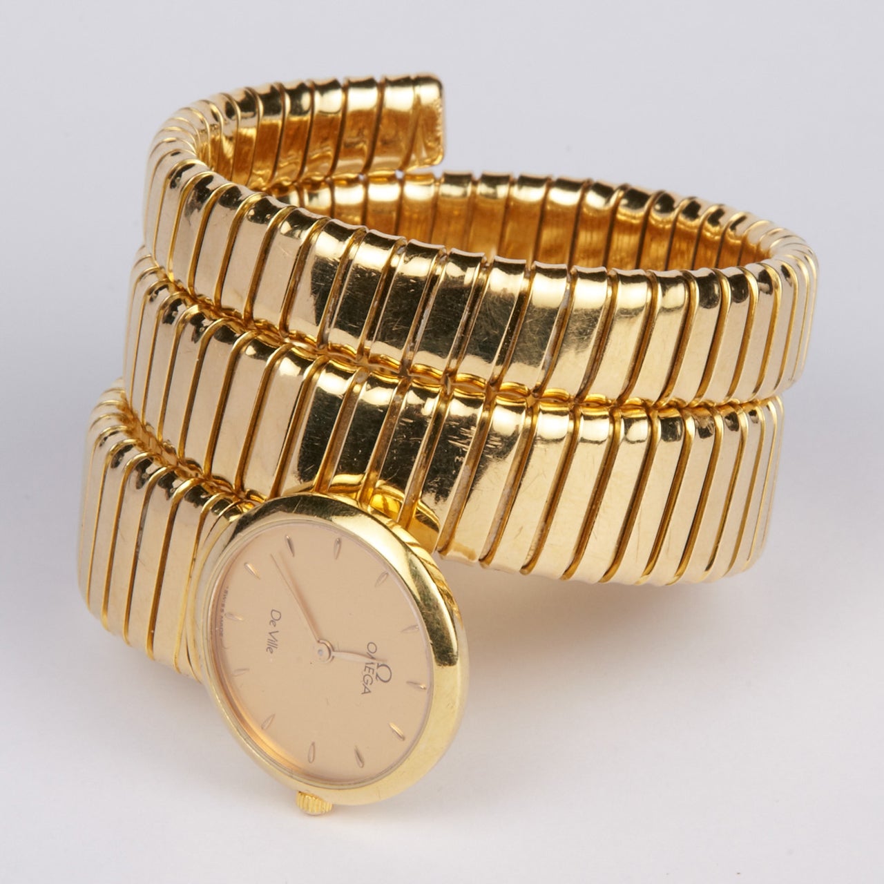 Omega Lady's Yellow Gold Tubogas DeVille Bracelet Watch For Sale 2