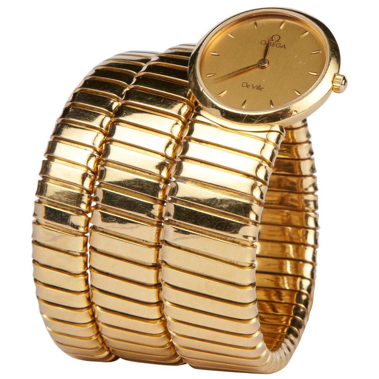 Omega Lady's Yellow Gold Tubogas DeVille Bracelet Watch For Sale