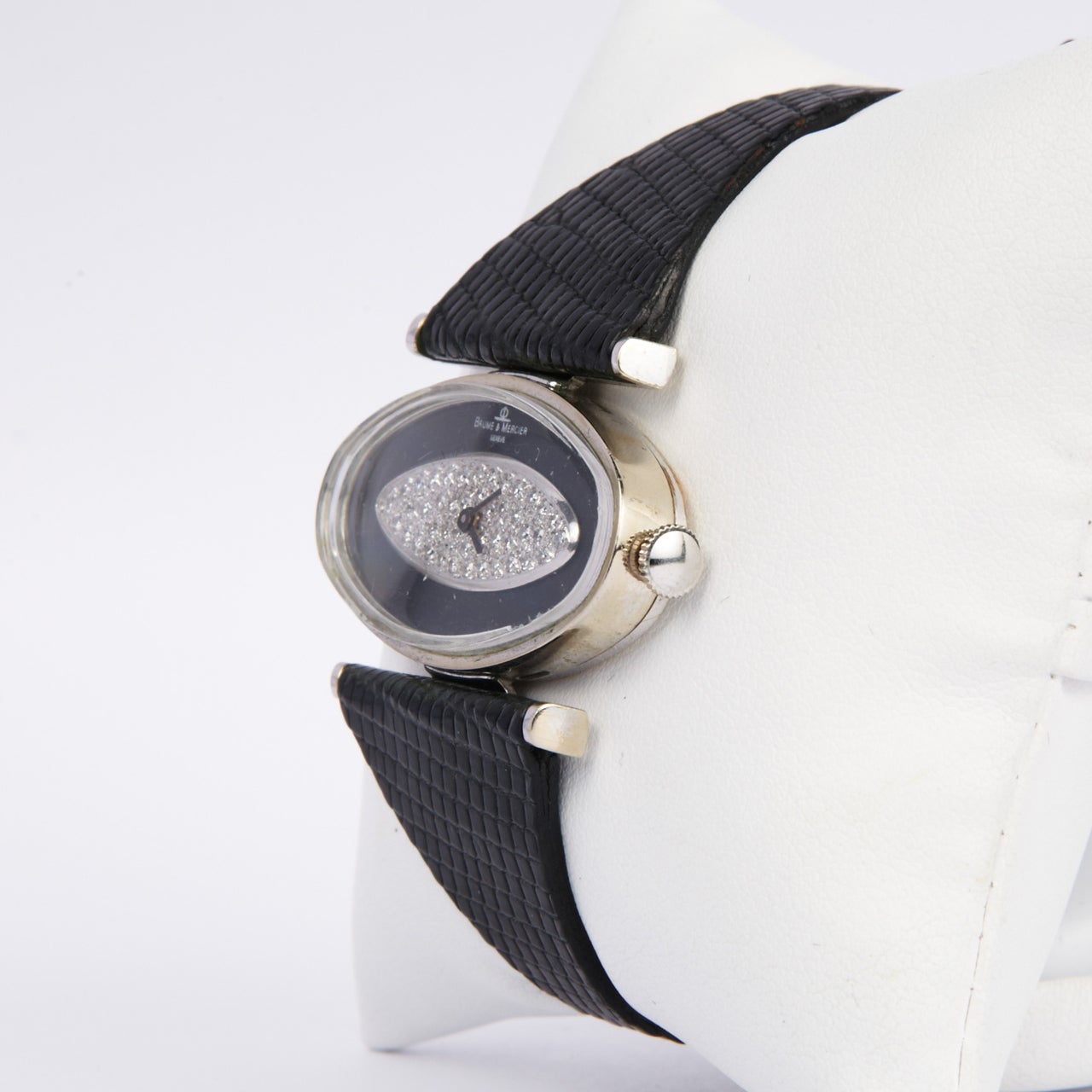 Women's Baume & Mercier White Gold, Onyx and Diamond Wristwatch For Sale
