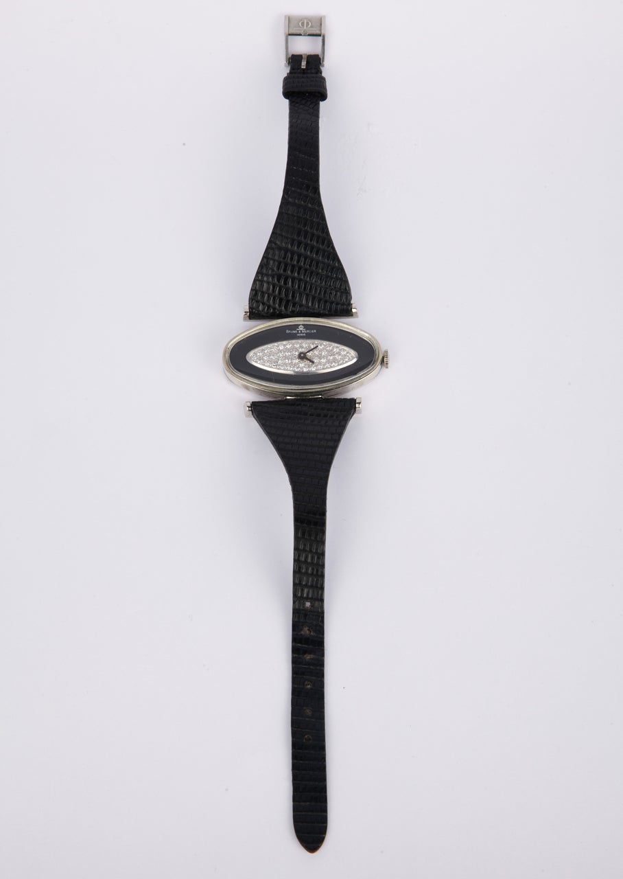 Baume & Mercier White Gold, Onyx and Diamond Wristwatch For Sale 1