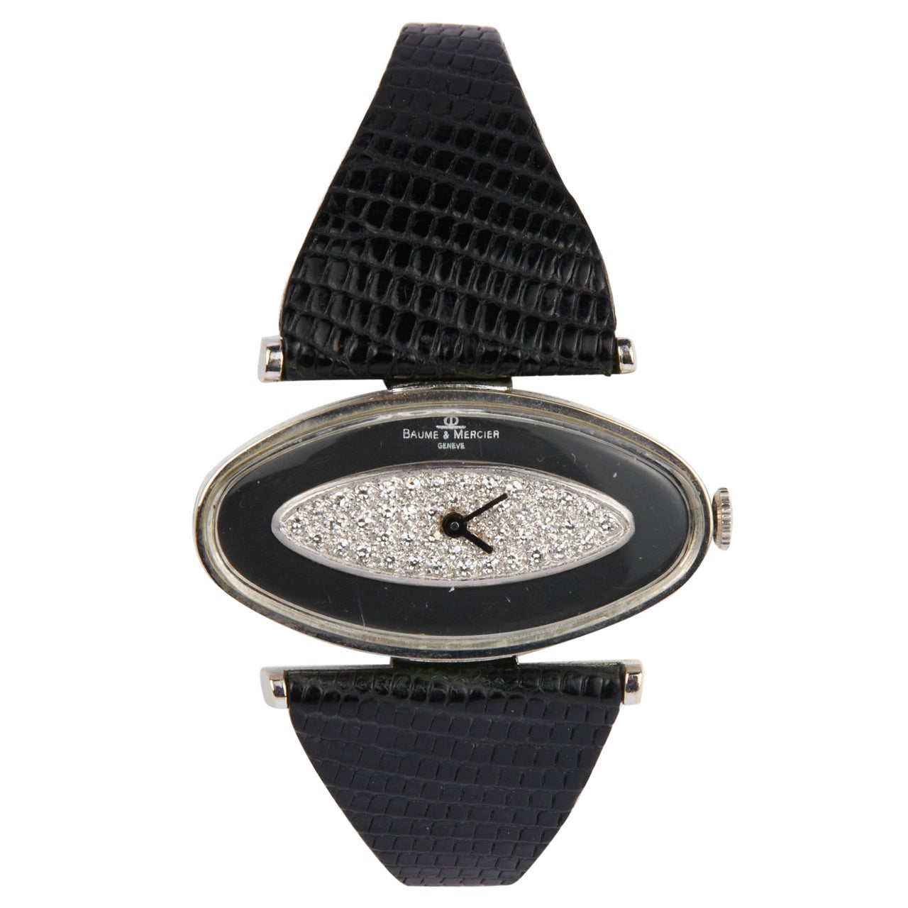 Baume & Mercier White Gold, Onyx and Diamond Wristwatch For Sale
