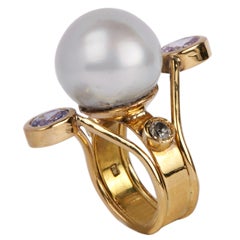Luigi Scialanga Gold, Pearl, Diamond & Amethyst Ring