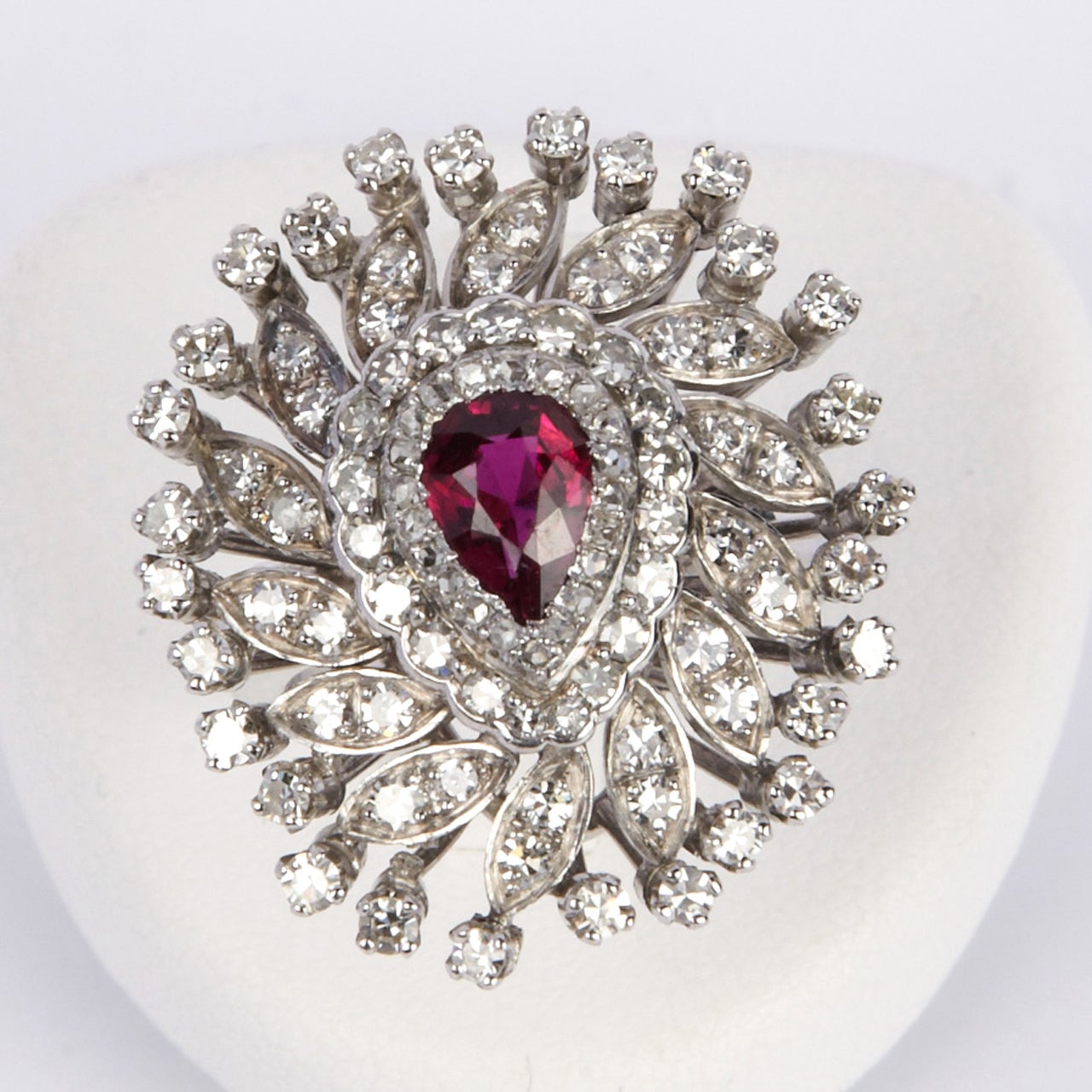 Ruby, diamonds, and white gold ring