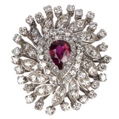 Ruby, diamonds, and white gold ring