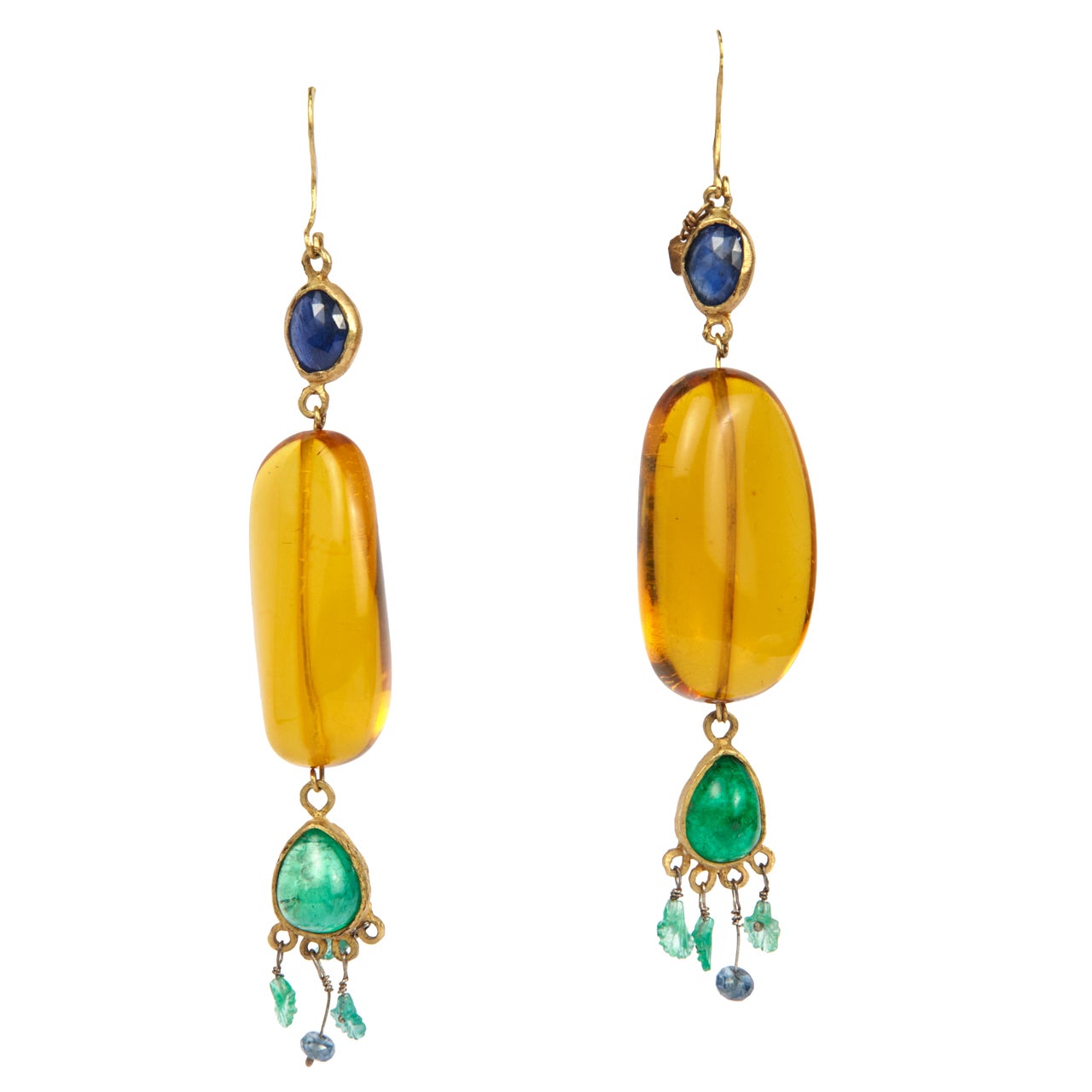 Luigi Scialanga Gold, Amber, Saphir and Emerald Earrings For Sale at ...