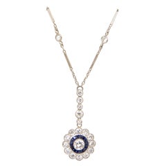 Fine Art Deco Sapphire Diamond Platinum Drop Pendant Necklace 12