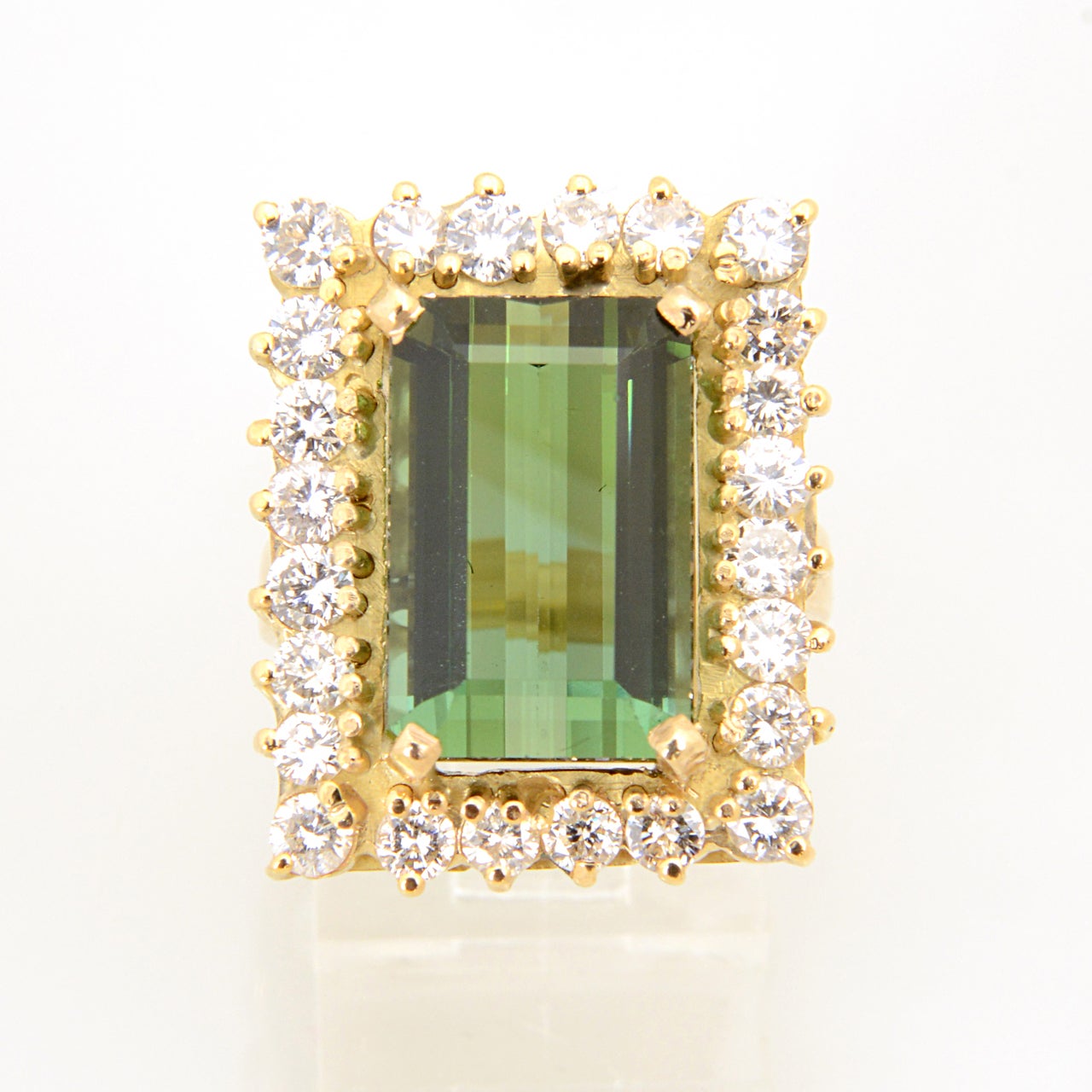 Green Tourmaline Diamond Gold Cocktail Ring For Sale 1