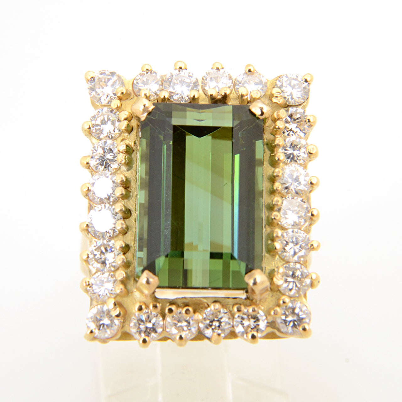 Green Tourmaline Diamond Gold Cocktail Ring For Sale 3