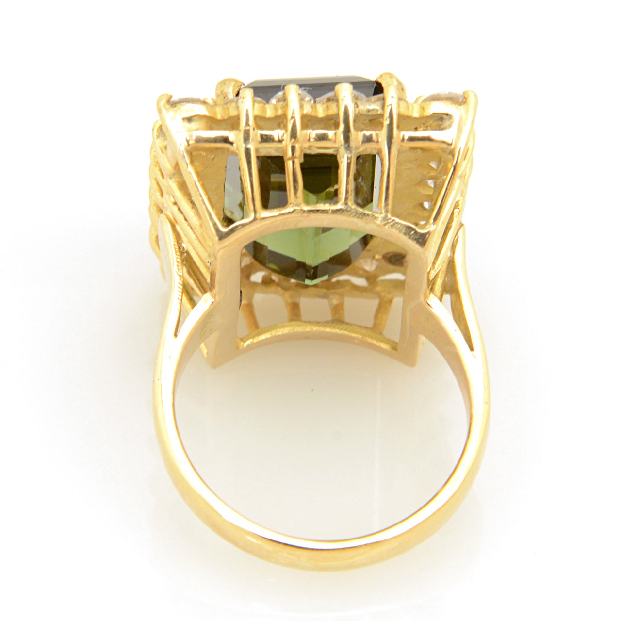Green Tourmaline Diamond Gold Cocktail Ring For Sale 4