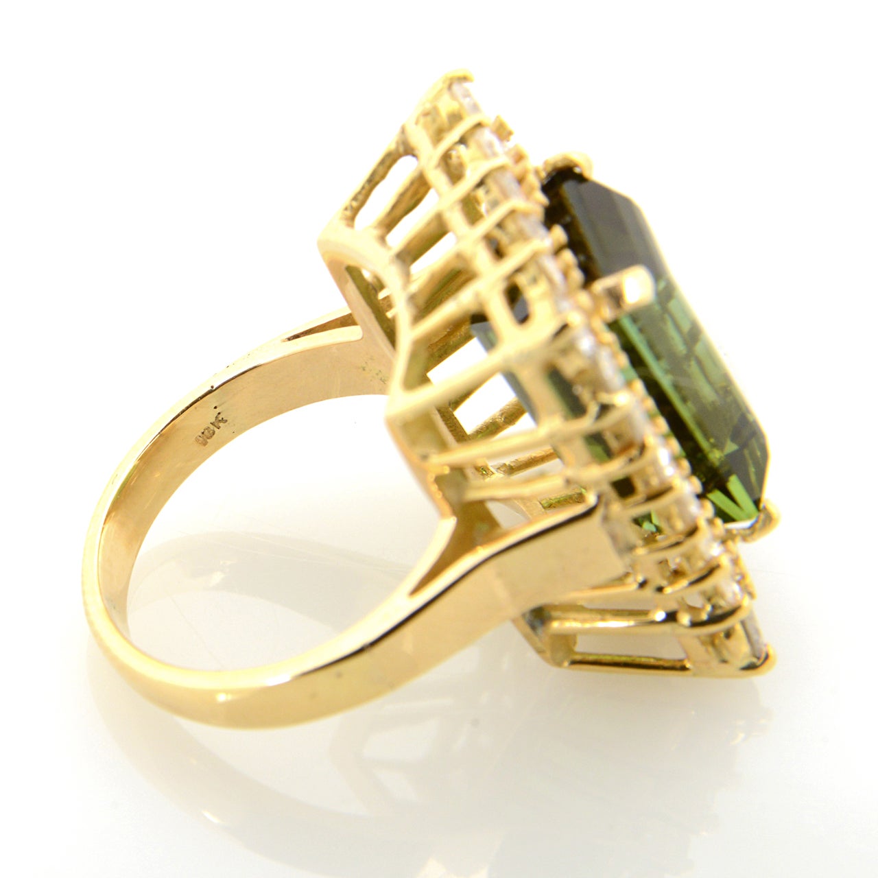Grüner Turmalin Diamant Gold Cocktail-Ring im Angebot 6
