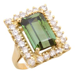 Vintage Green Tourmaline Diamond Gold Cocktail Ring