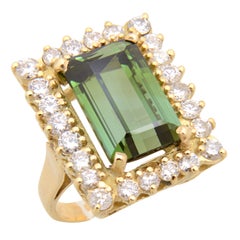 Green Tourmaline Diamond Gold Cocktail Ring