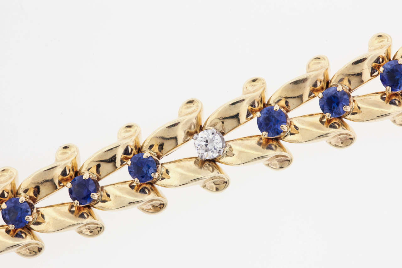 Raymond Yard Sapphire Diamond Gold RibbonLink Bracelet at 1stDibs
