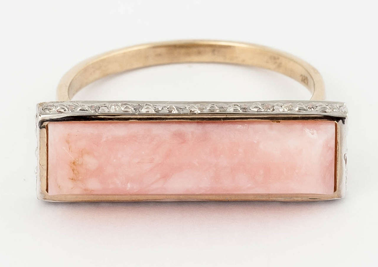 Contemporary Pink Opal Gold Diamond Horizontal Band Ring
