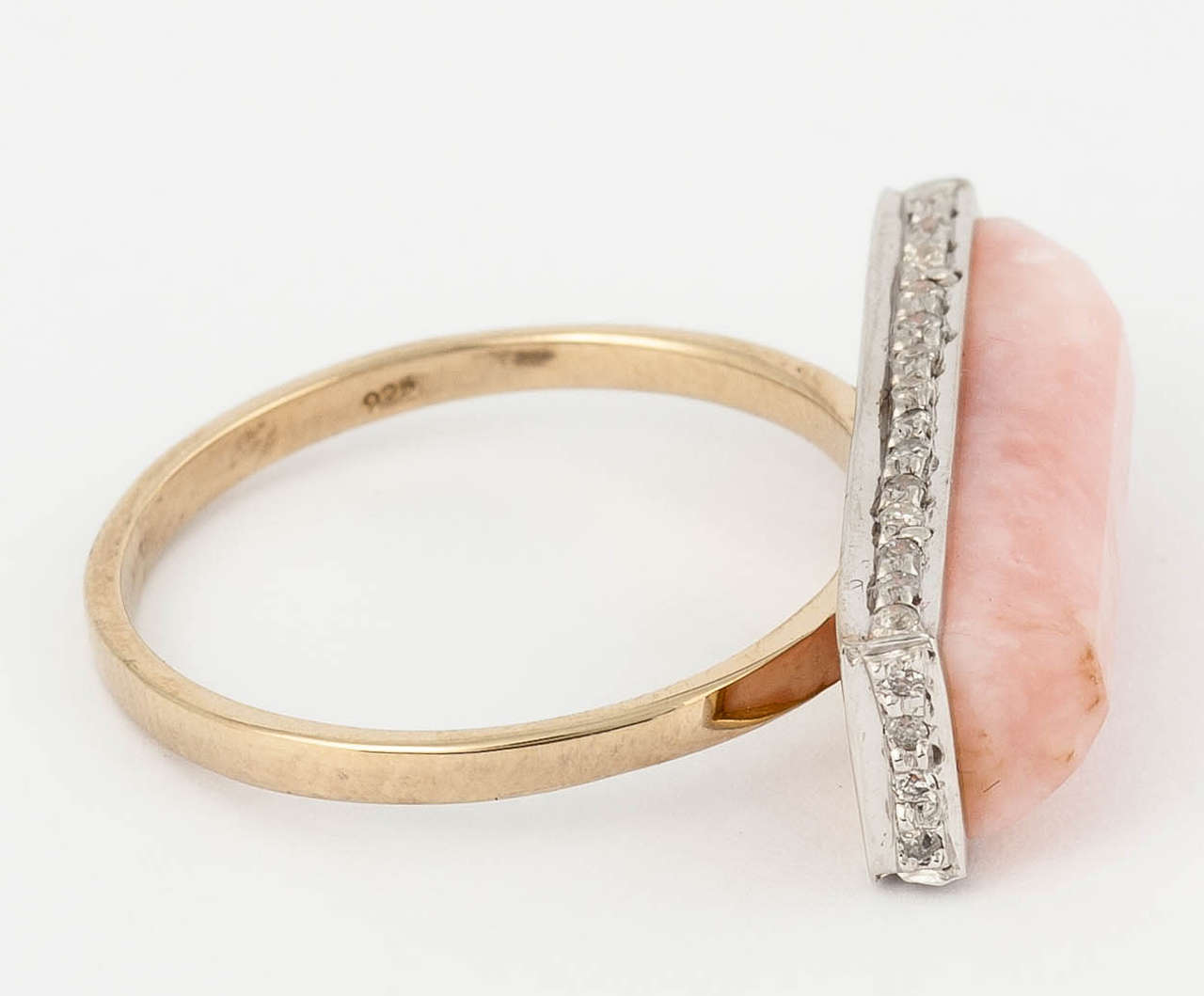 Pink Opal Gold Diamond Horizontal Band Ring In New Condition In London, GB