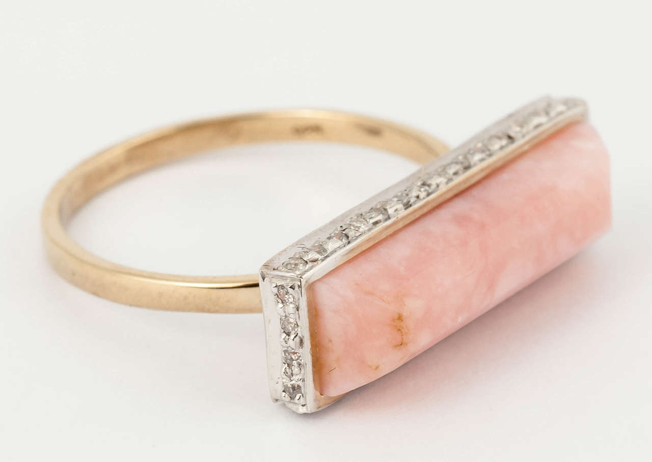 Pink Opal Gold Diamond Horizontal Band Ring 1