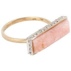 Pink Opal Gold Diamond Horizontal Band Ring