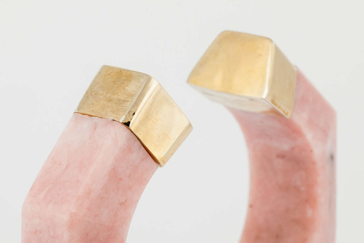 Women's Pink Opal Gold Cuff Bangle Bracelet For Sale