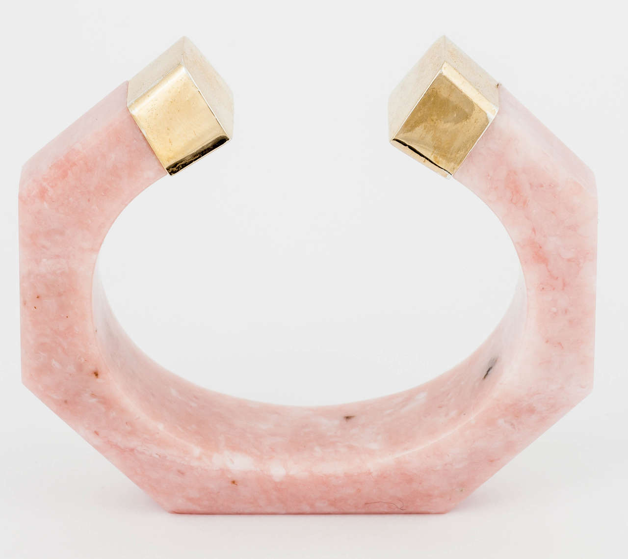 Pink Opal Gold Cuff Bangle Bracelet For Sale 1