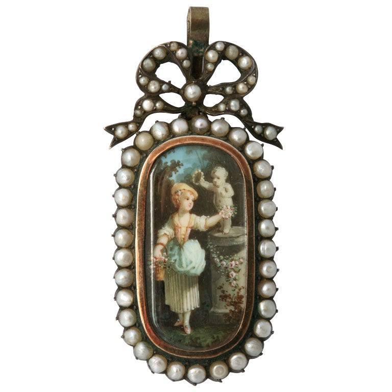 19th Century Antique Enamel Pearl Pendant