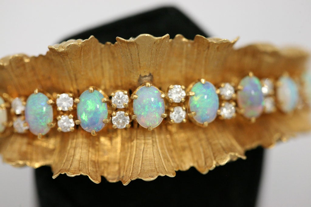 Gold Diamond & Opal Bracelet For Sale 1