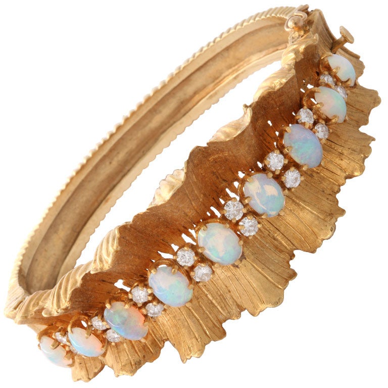 Gold Diamond & Opal Bracelet For Sale