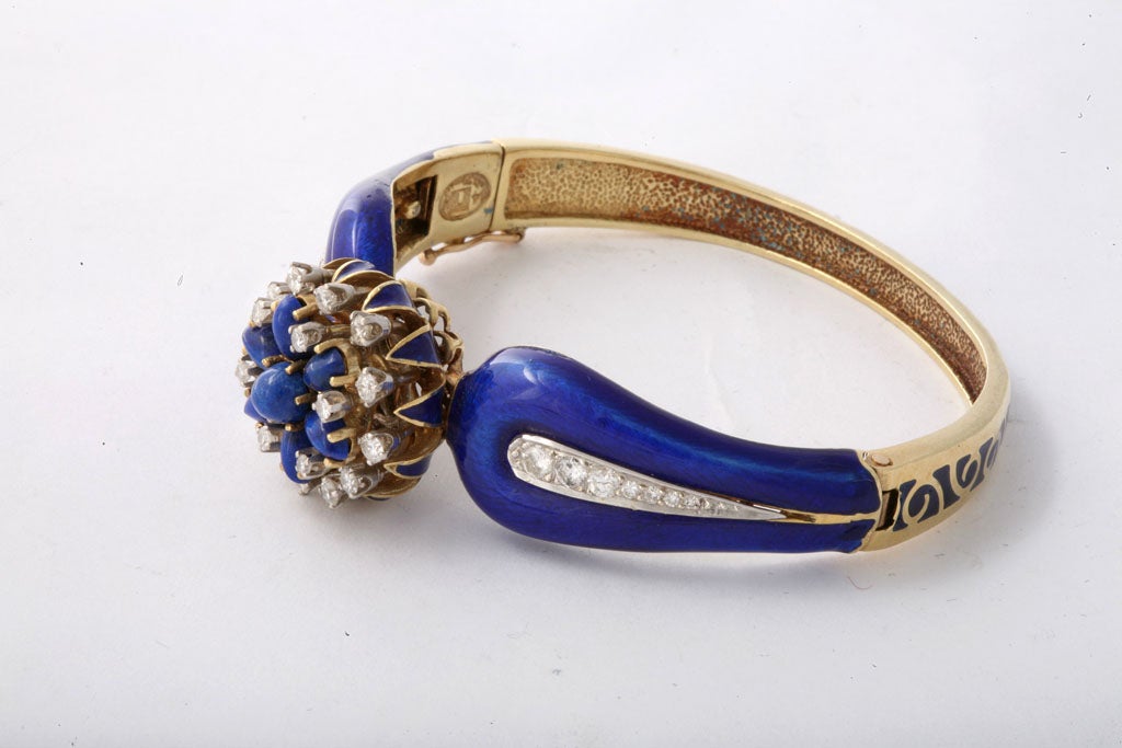 Women's Gold and Enamel Floral Bracelet For Sale
