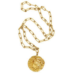 Vintage Tiffany & Co. Gold Zodiac Leo Pendant and Chain Necklace