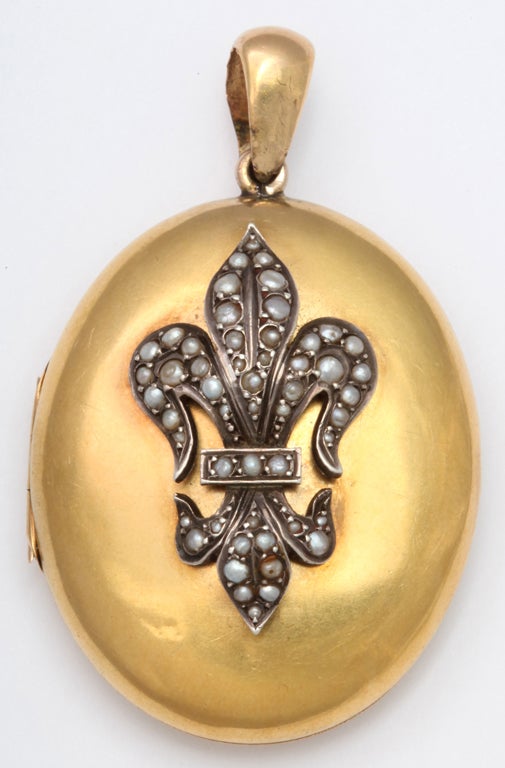 Antique Pearl Fleur de Lis Gold Locket