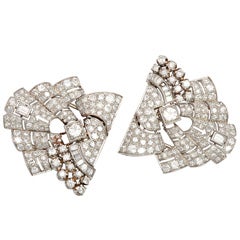 Pair of Art Deco Diamond Platinum Dress Clip Brooches