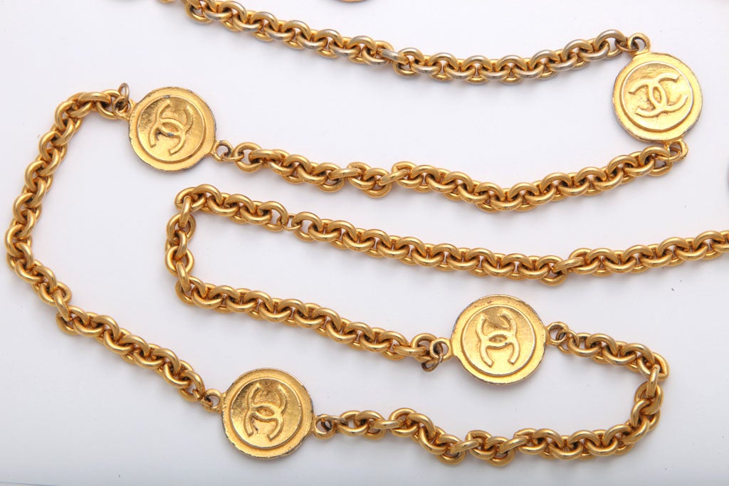 Women's CHANEL gold tone classic link long chain necklace