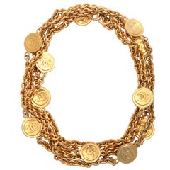 CHANEL gold tone classic link long chain necklace