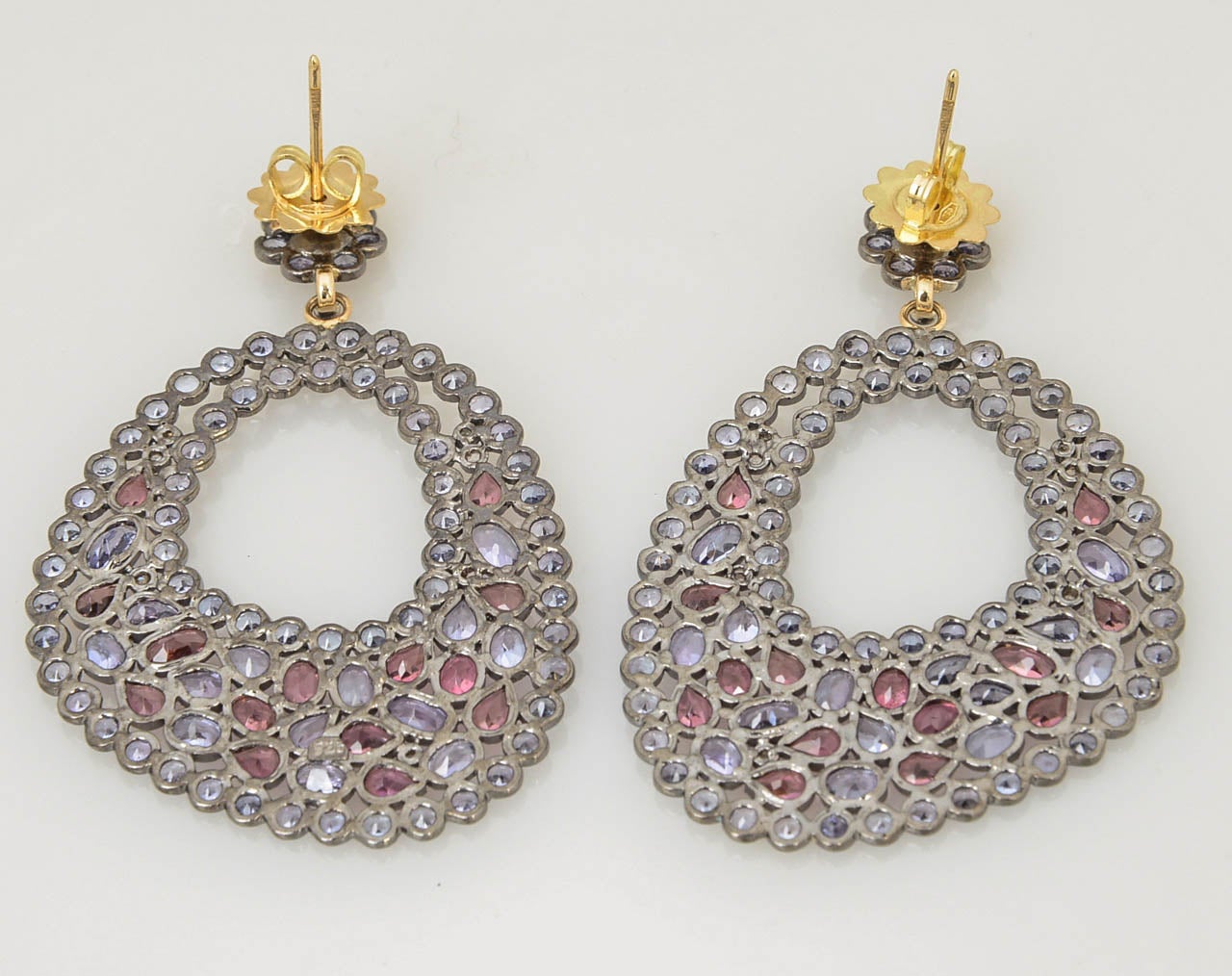 Women's Modern Large Tanzanite and Pink Tourmaline Earrings