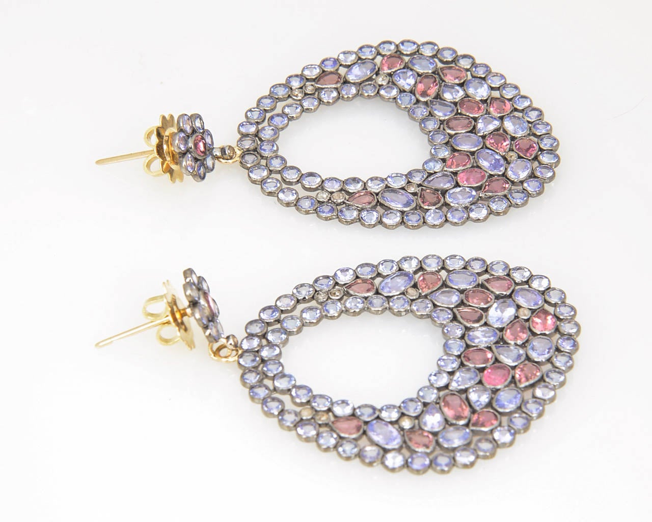 Modern Large Tanzanite and Pink Tourmaline Earrings 2