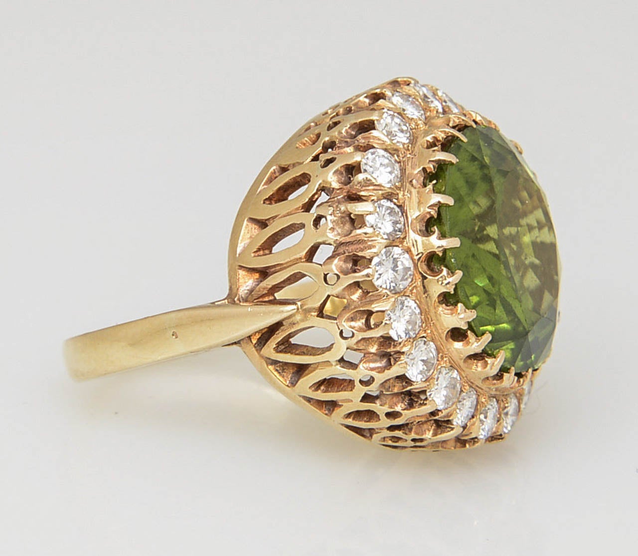 Women's Large Peridot Diamond Gold Cocktail Ring Over 15 Carat For Sale