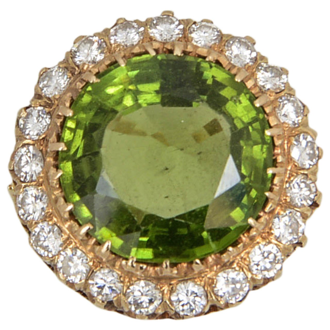 Large Peridot Diamond Gold Cocktail Ring Over 15 Carat For Sale