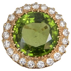 Large Over 15 Carat Peridot Diamond Gold Ring 1