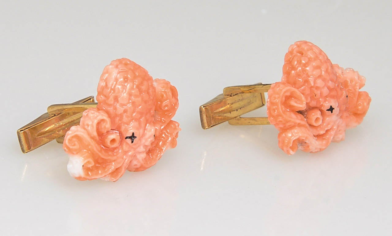 Contemporary Carved Coral Octopus Cufflinks