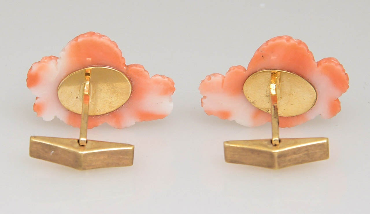 Women's or Men's Carved Coral Octopus Cufflinks