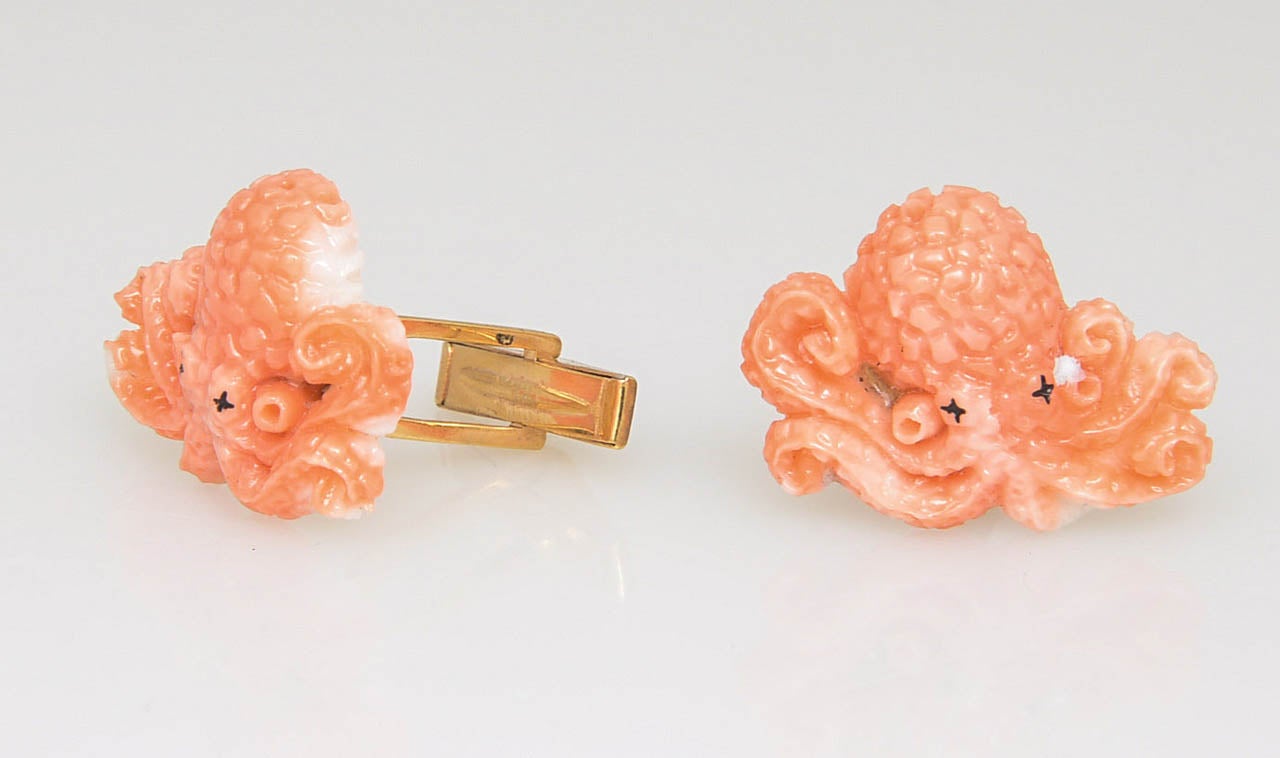 Carved Coral Octopus Cufflinks 3