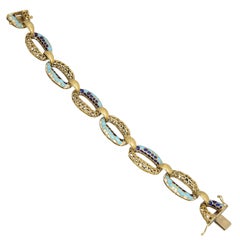 1970s Blue and White Enamel Honeycomb Gold Bracelet 2