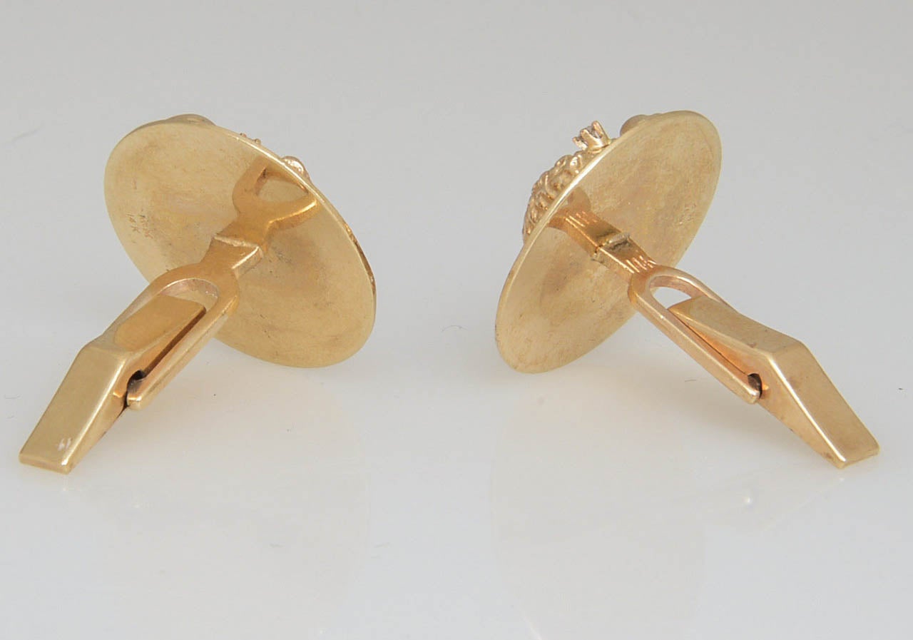 Women's or Men's Comedy and Tragedy Diamond Yellow Gold Figural Cufflinks For Sale